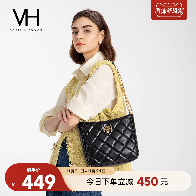 VH女包岚汀托特包高级感复古太阳神菱格包包通勤百搭手提包单肩包