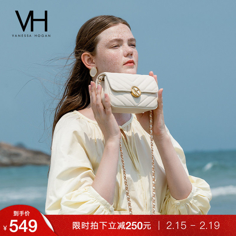 VH女包2021新款时尚珍珠包包高级感菱格链条单肩包百搭流行斜挎包