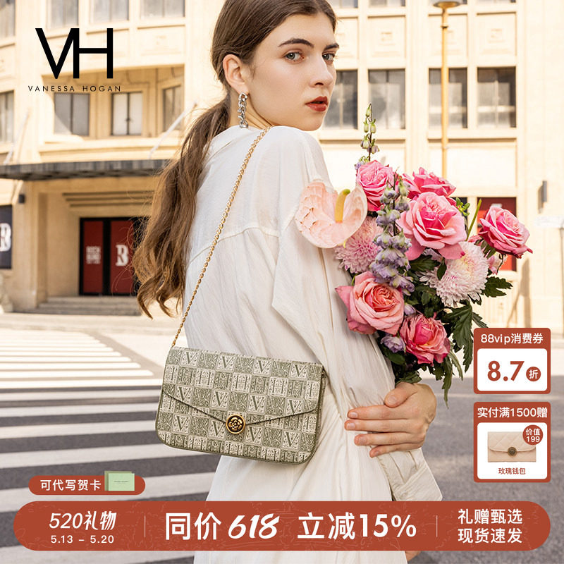 【520礼物】VH女包山茶花信封包春夏百搭老花链条小包单肩斜挎包