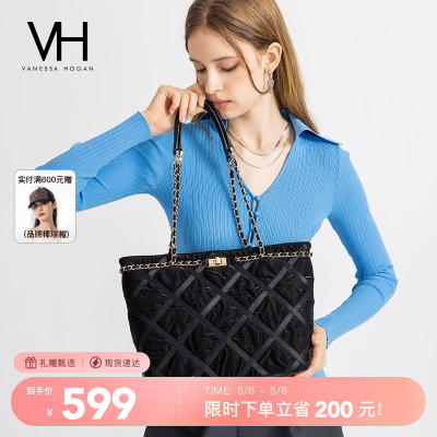 VH女包莉莉大包黑色格纹托特包