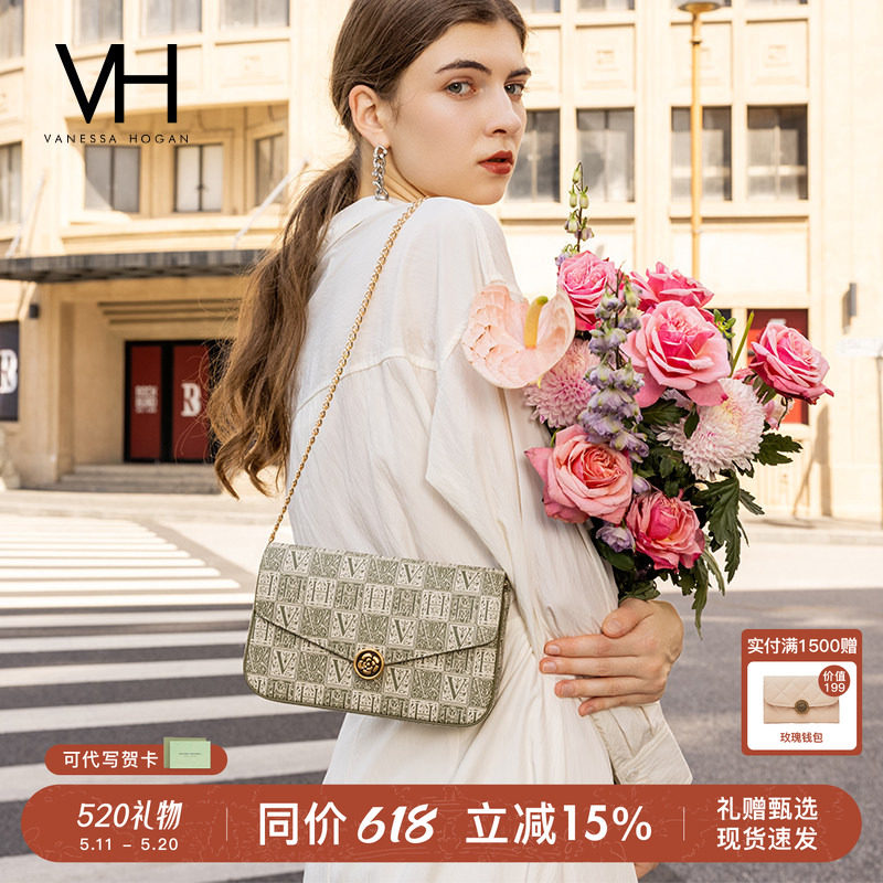 【520礼物】VH女包山茶花信封包春夏百搭老花链条小包单肩斜挎包
