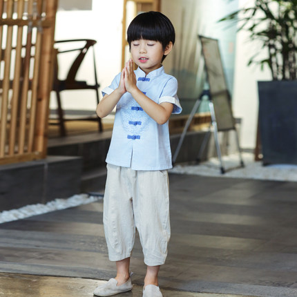 男童汉服夏装中国风儿童唐装套装男孩古风演出服幼儿园表演服短袖