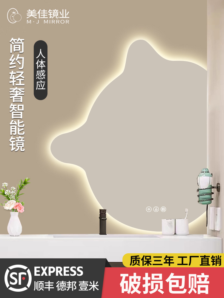 异形智能浴室镜网红创意猫卫生间led灯化妆镜ins壁挂墙梳妆台镜子,家装主材,浴室镜,淘宝优惠券,粉丝福利购,淘宝优惠卷