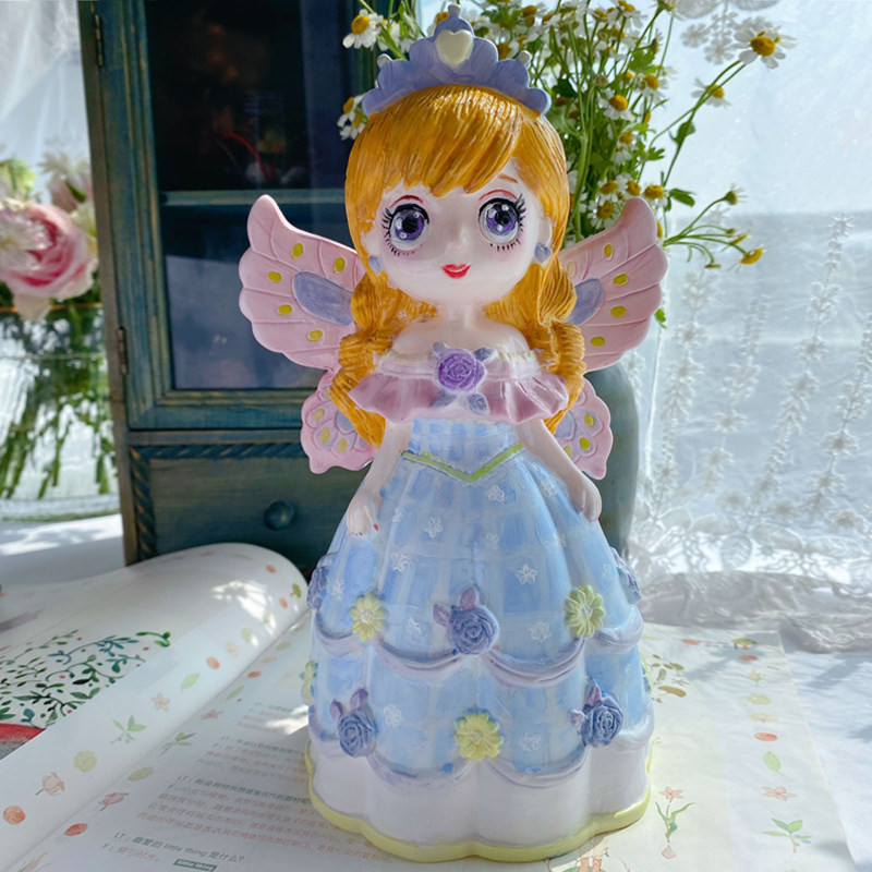 儿童手工制作非石膏娃娃涂色 彩绘公仔diy填色女孩公主玩偶存钱罐