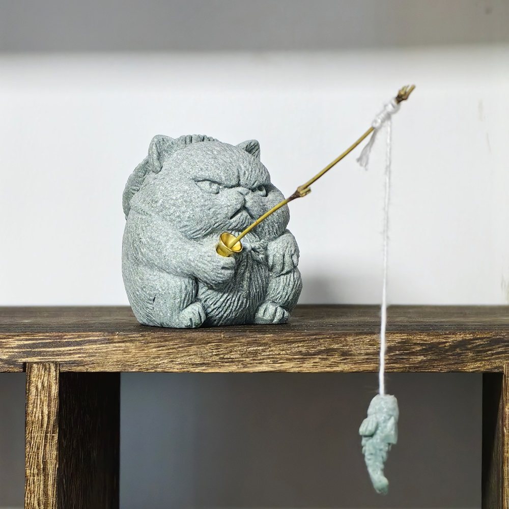 南树人侠客猫钓鱼摆件香插假山造景鱼缸桌面摆件居家送礼装饰茶宠,家居饰品,桌面摆件,淘宝优惠券,粉丝福利购,淘宝优惠卷