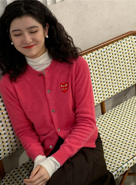 川久红心亲子装羊绒毛衣母女母子针织衫儿童秋冬开衫洋气爱心外套