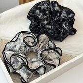 国潮复古水墨佳人轻奢缎面四层发圈秋冬新款 小众百搭丸子头大肠圈