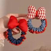 甜美红边牛仔蝴蝶结小肠发圈时尚 在逃公主 韩版 复古发绳头绳发饰