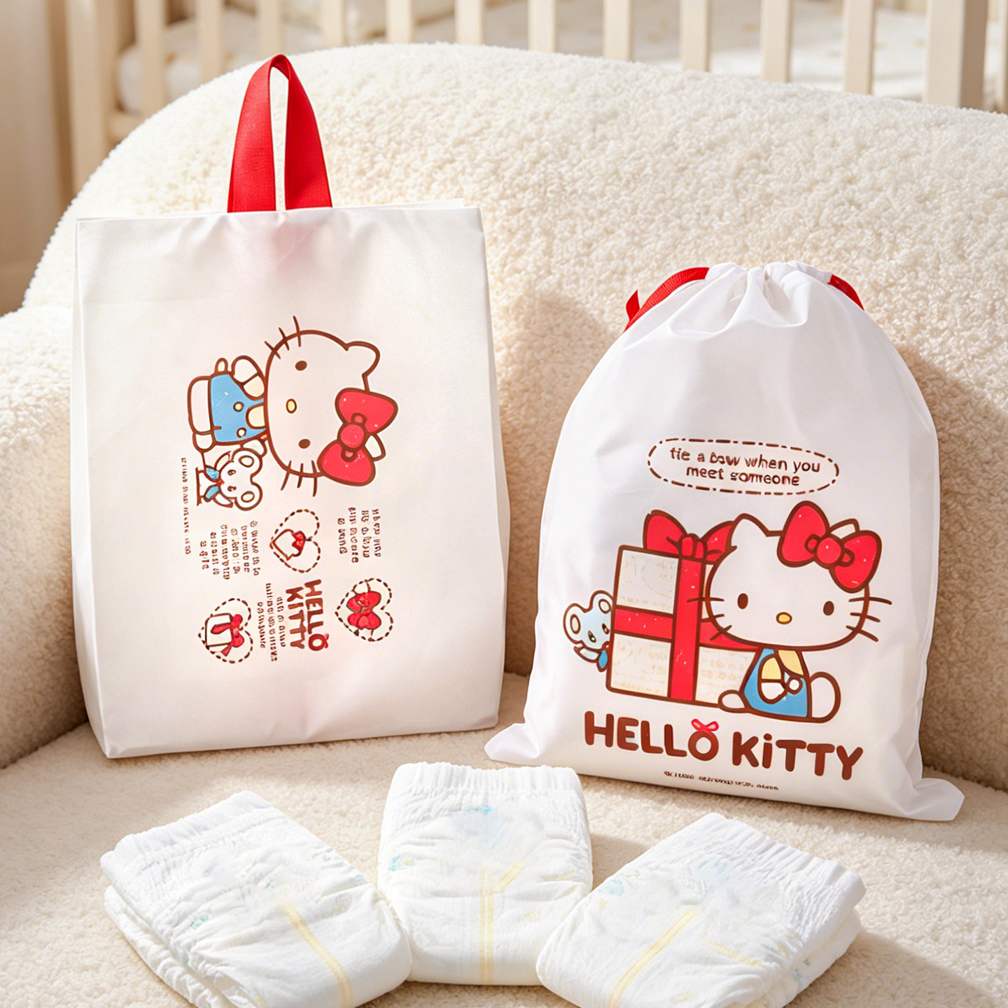 三丽鸥HelloKitty尿不湿收纳袋婴儿宝宝外出便携带装尿布片挂袋子