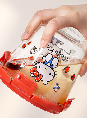 三丽鸥正版HelloKitty外带汤碗玻璃耐高温带盖可微波密封保鲜饭盒
