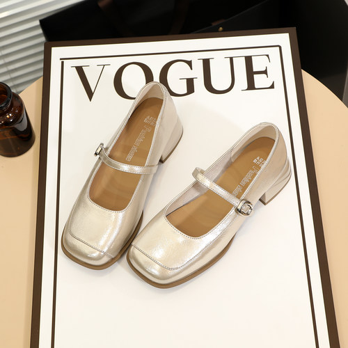 洋气复古风法式一字带玛丽珍鞋女