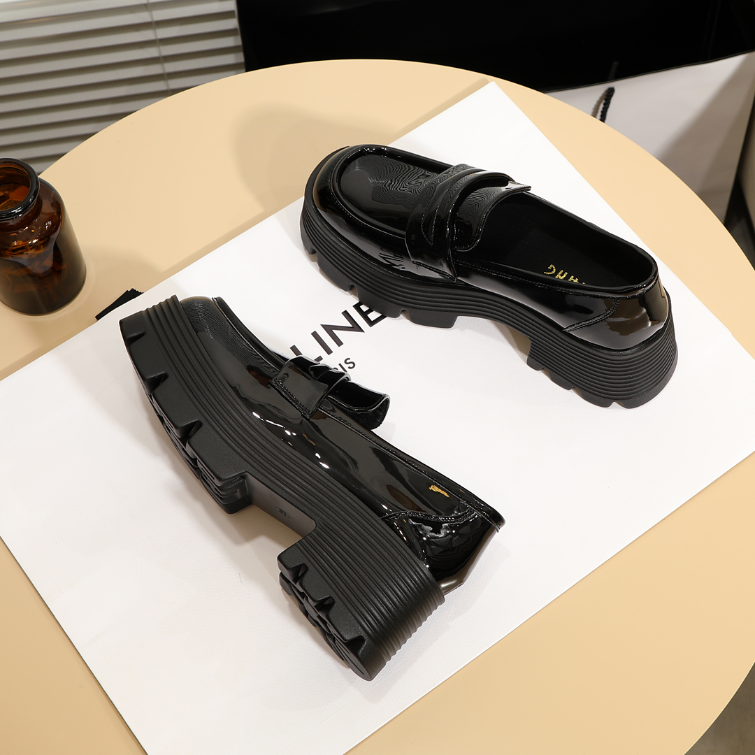 增高6CM软皮一脚蹬厚底乐福鞋女