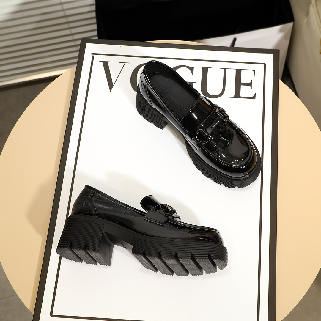 秋季新款厚底漆皮乐福鞋女英伦风一脚蹬粗跟小皮鞋黑色复古单鞋子,女鞋,乐福鞋（豆豆鞋）,淘宝优惠券,粉丝福利购,淘宝优惠卷