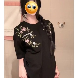 新款 纯棉短袖 夏季 t恤女刺绣宽松显瘦时尚 ins上衣 休闲百搭潮流韩版