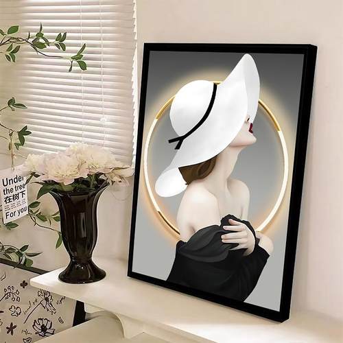 现代简约轻奢白帽美女客厅沙发背景墙电视柜鞋柜摆画卧室床头画