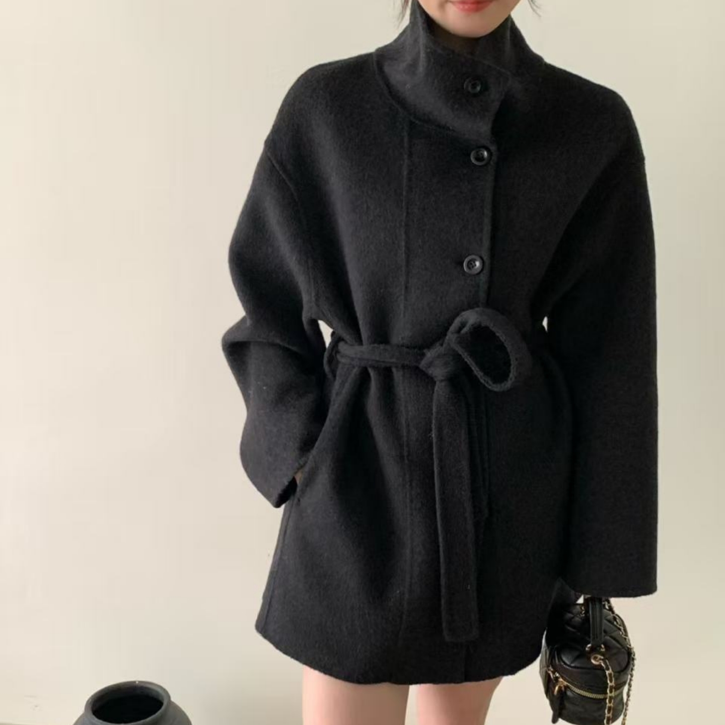 2025年冬季新款东大门韩版高端双面羊毛呢中长款宽松大衣外套女款