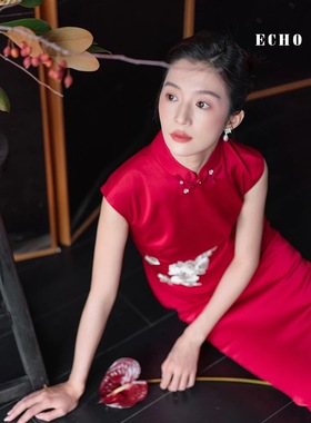 出租原创正版echoofficial新中式旗袍「蝴蝶兰」新娘红色敬酒服