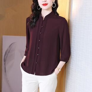 2026春夏阔太太感重磅雪纺衬衫女春夏九分袖立领气质时尚上衣