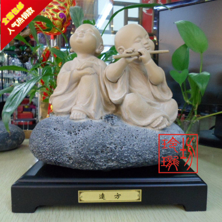 包邮台湾铁丸石 工艺石雕摆件 一角禅小沙弥远方 石愿正品