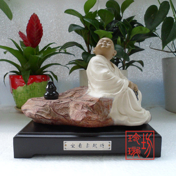包邮/台湾铁丸石/一角禅坐看云起时/工艺石雕摆件收藏/石愿正品