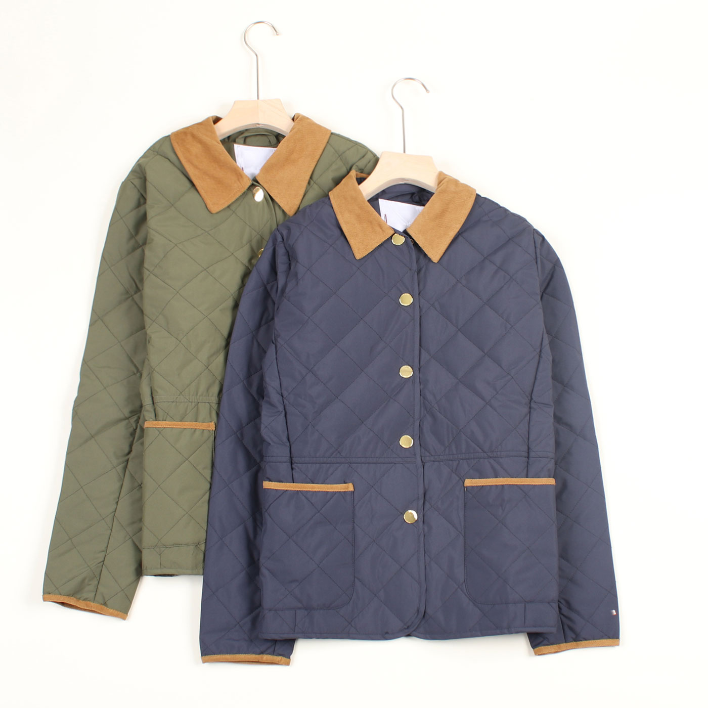 汤系美式菱格绗缝翻领保暖棉服