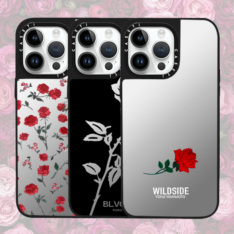 caseti联名iPhone16苹果15手机壳14玫瑰花朵13红色12黑色11pro镜面max透明ins硅胶防摔magsafe磁吸情侣男女款