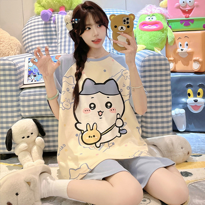 女童夏季短袖纯棉薄款家居服套装