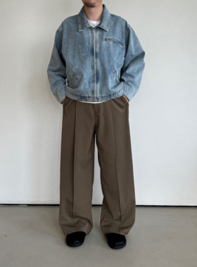 Anniehall25ss wool trousers双色羊毛西裤中缝缝线宽松拖地裤