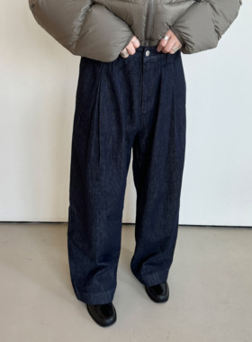 Anniehall24fw raw denim不掉色深蓝色复古设计师风格原色牛仔裤