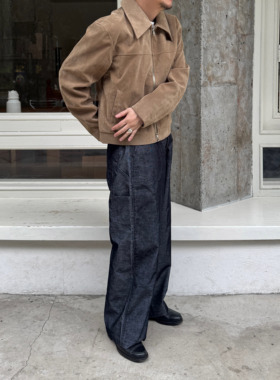 Anniehall25fw 做旧灯芯绒变色细坑条法工裤宽松阔腿复古工装裤