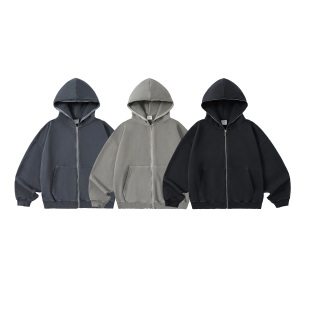 Anniehall23fw 蜡染不均匀染色水洗破坏通拉链boxy短宽卫衣