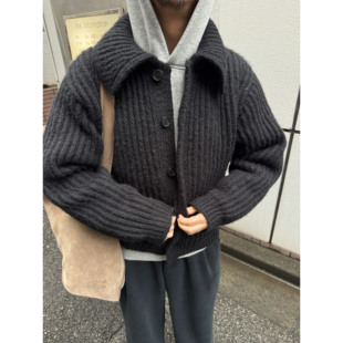 Anniehall25fw 渔夫毛衣保暖大翻领加厚重磅纽扣秋冬复古毛衣