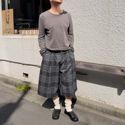 大廓形TR面料灰色格子西裤7分裤