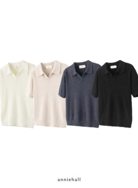 Anniehall25ss v-neck knitted polo老钱静奢颗粒针织V领正肩polo