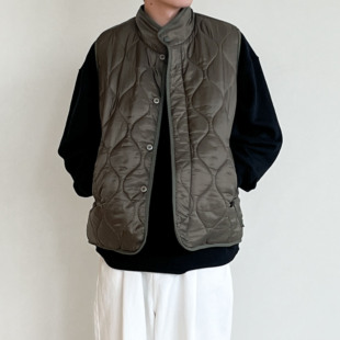 vest复古绗缝马甲背心夹棉保暖秋冬 quilted Anniehall military