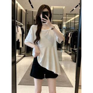 哺乳衣大码 潮妈显瘦荷叶边针织T恤产后外出休闲喂奶衣 上衣夏时尚