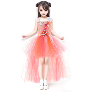2024新品洋气儿童连衣裙美人鱼公主裙女孩生日前短后长燕尾蓬蓬裙