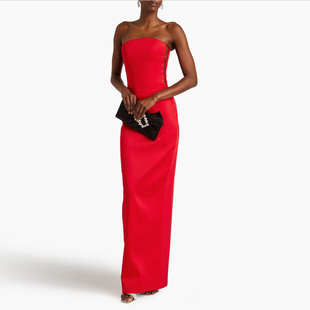 晚礼服长款个性派对名媛酒会晚宴主持歌手年会连衣裙红色质感春季
