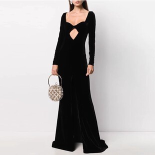 性感晚礼服秋冬季丝绒长裙女名媛酒会生日派对年会连衣裙2023新款