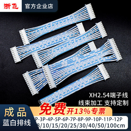 浙飞XH2.54端子蓝白排线线束加工