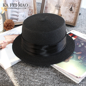 平头平檐小礼帽爵士帽褶皱装 新款 网红款 饰休闲草帽