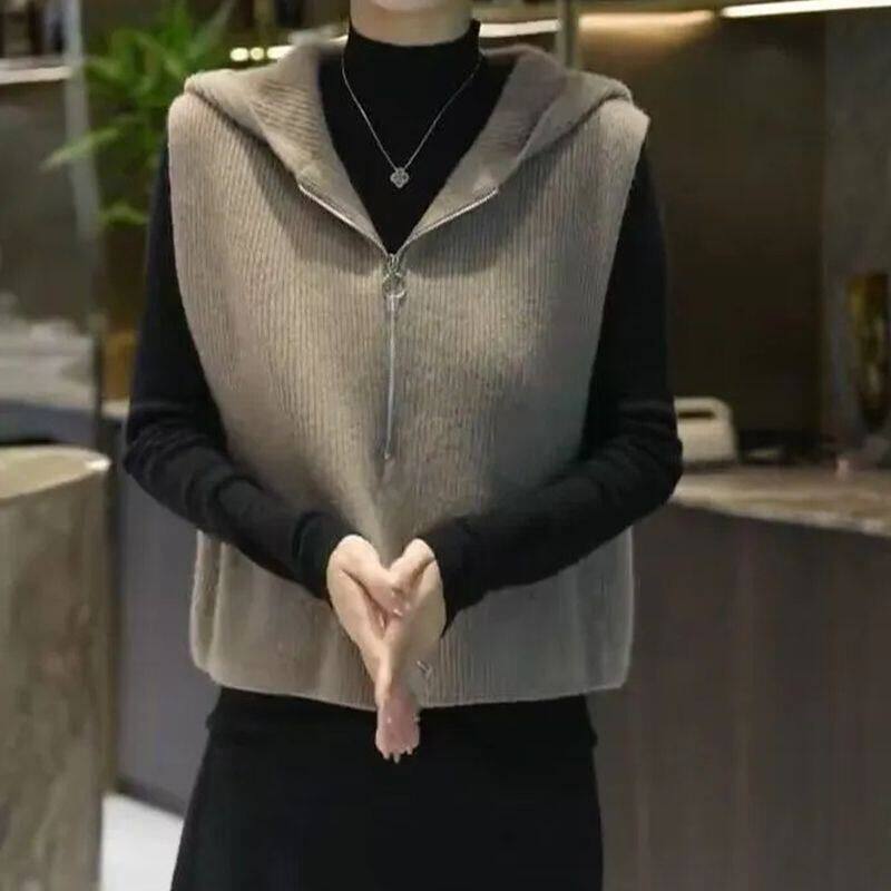潮无袖时尚拉链开衫坎肩带帽外套