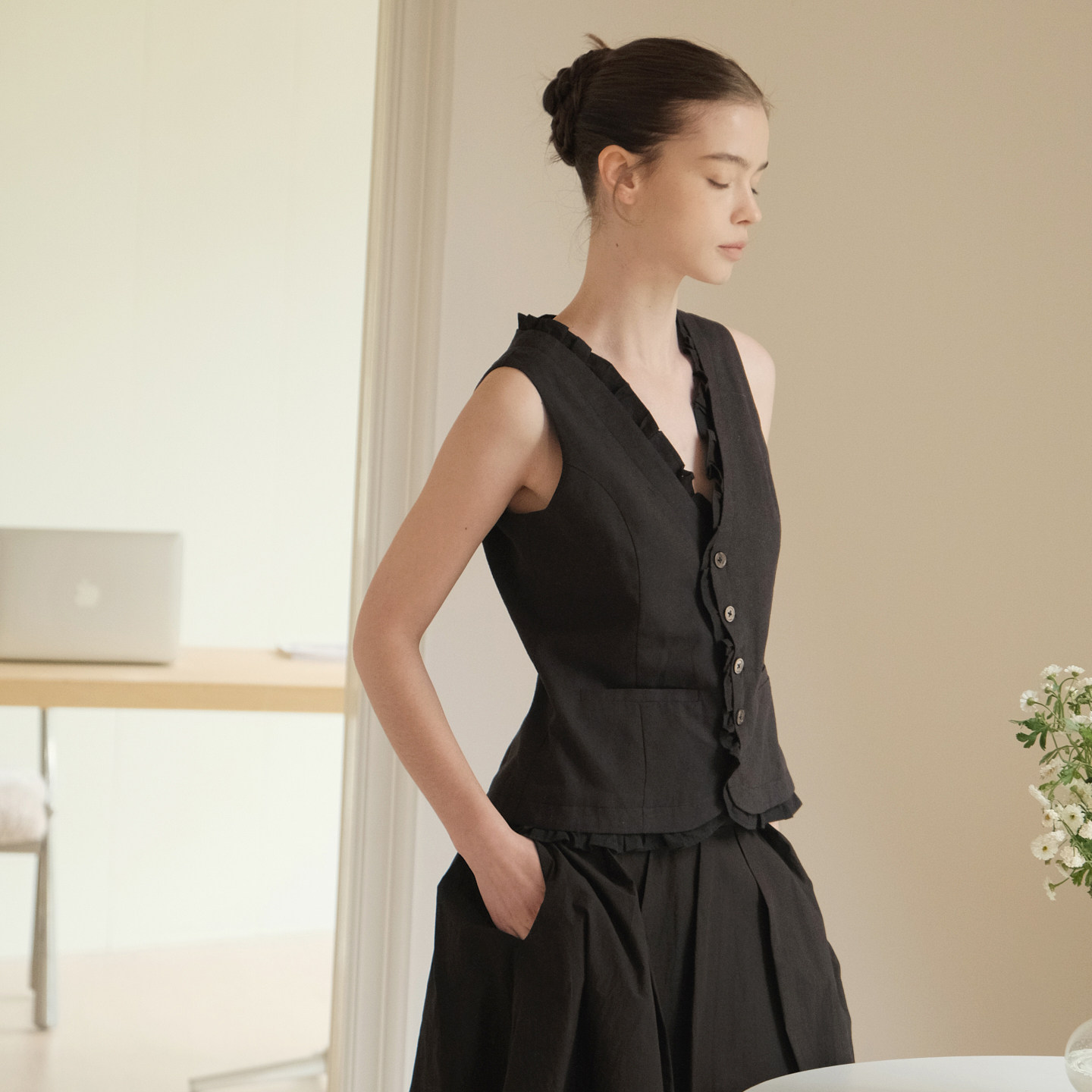 慢呢mannee lab 经典回潮 法国麻花边优雅造型马甲