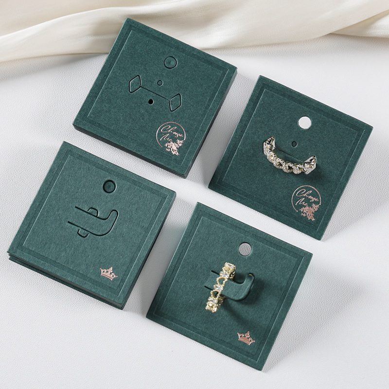 墨绿色凹凸烫金戒指包装饰品卡纸配件现货可定做商标500张起订