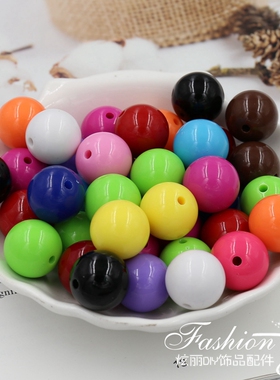 16mmDIY手工串珠配件材料亚克力实色散珠圆珠 糖果色彩色早教珠子