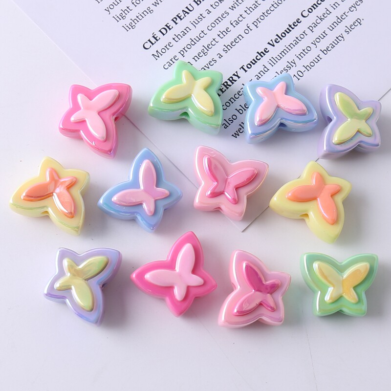 镀彩亚克力撞色蝴蝶diy手工串珠散珠手机链发绳材料手链饰品配件