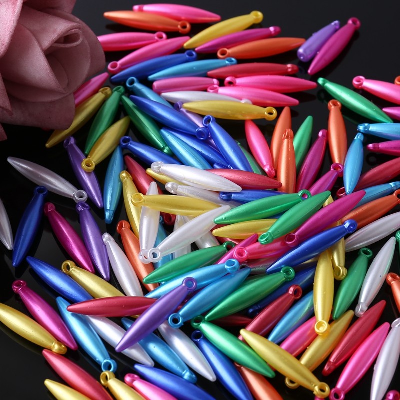 5*25mm子弹水滴珍珠光实色吊坠散珠子diy亚克力串珠发饰服饰配件