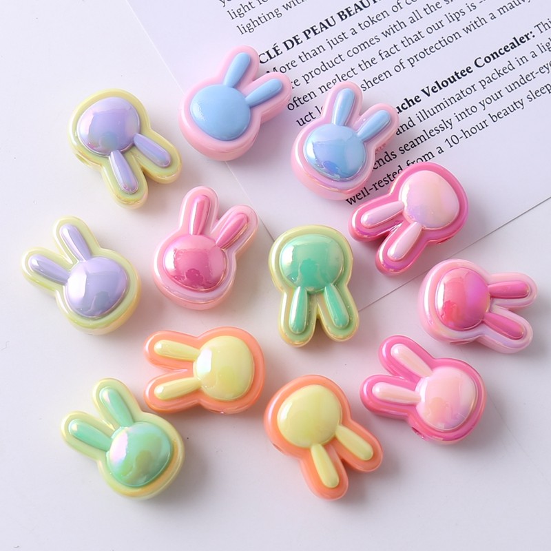 亚克力双色滴油镀彩兔子散珠横孔diy手链车挂串珠配件