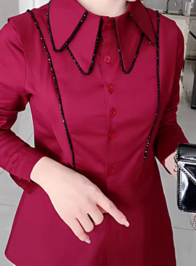 重工穿珠纯棉长袖衬衫女士