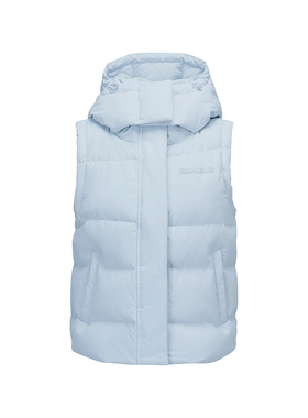 斯凯奇女子25年冬款运动休闲保暖轻便连帽羽绒马甲 P425W086-0356